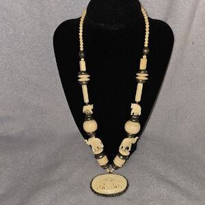 Elegant Cream and Black Elephant Necklace
